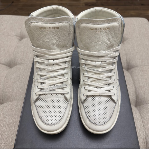 Saint Laurent Men’s SL10H Distressed High Tops with Blue & Red stripe sz 41 - Picture 5 of 14